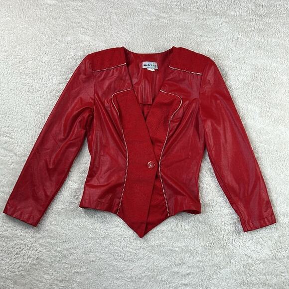 Vintage 80s Oscar and Me faux leather and suede red blazer jacket, size 7 or 8 - Picture 2 of 13